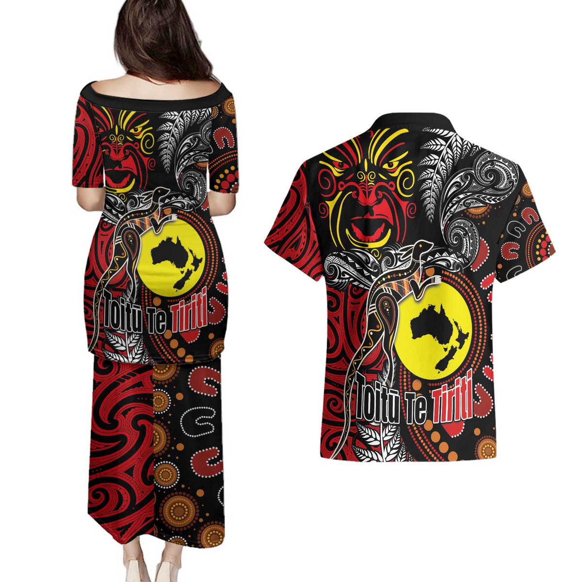 Aotearoa and Australia Toitu Te Tiriti Couples Matching Puletasi and Hawaiian Shirt Honour the Treaty - Stand Together Stand Stronger