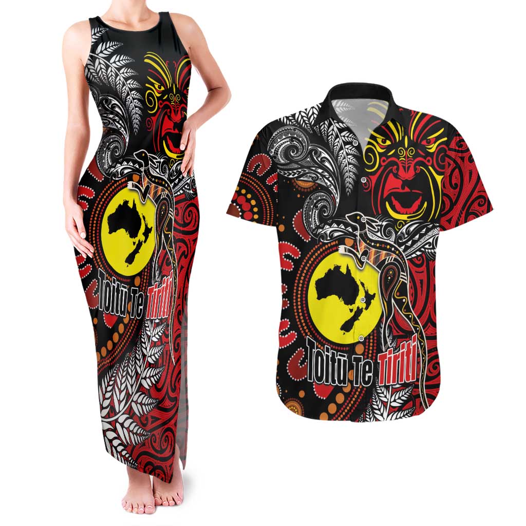 Aotearoa and Australia Toitu Te Tiriti Couples Matching Tank Maxi Dress and Hawaiian Shirt Honour the Treaty - Stand Together Stand Stronger