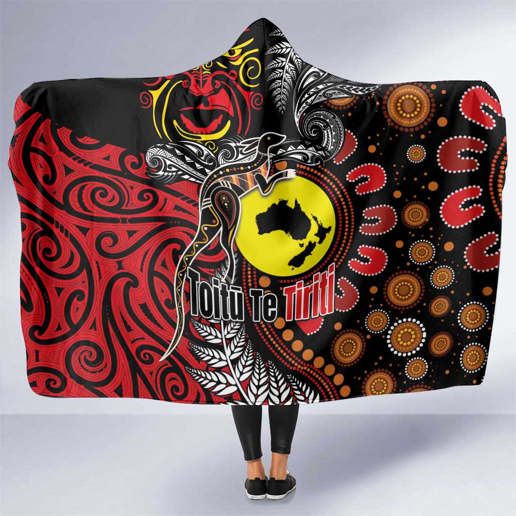 Aotearoa and Australia Toitu Te Tiriti Hooded Blanket Honour the Treaty - Stand Together Stand Stronger LT03 One Size Black - Polynesian Pride
