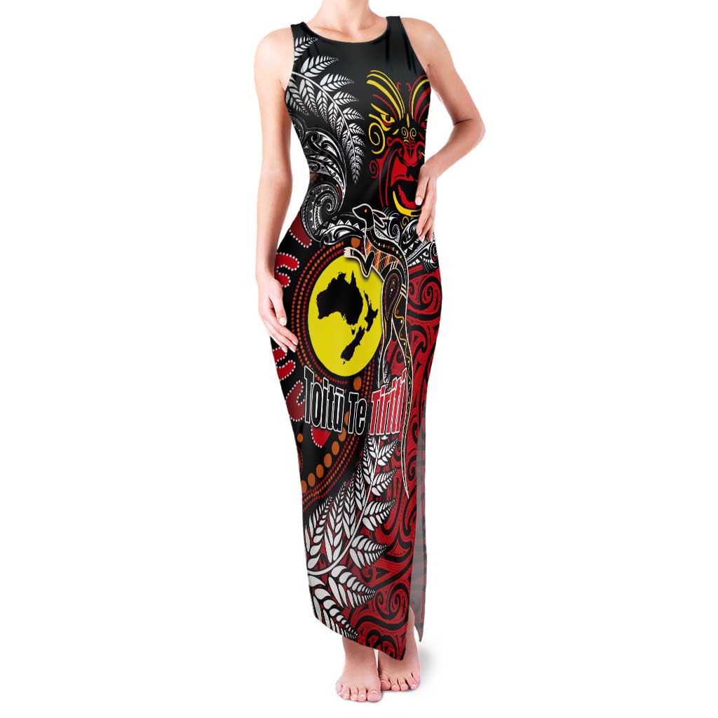 Aotearoa and Australia Toitu Te Tiriti Tank Maxi Dress Honour the Treaty - Stand Together Stand Stronger LT03 Women Black - Polynesian Pride