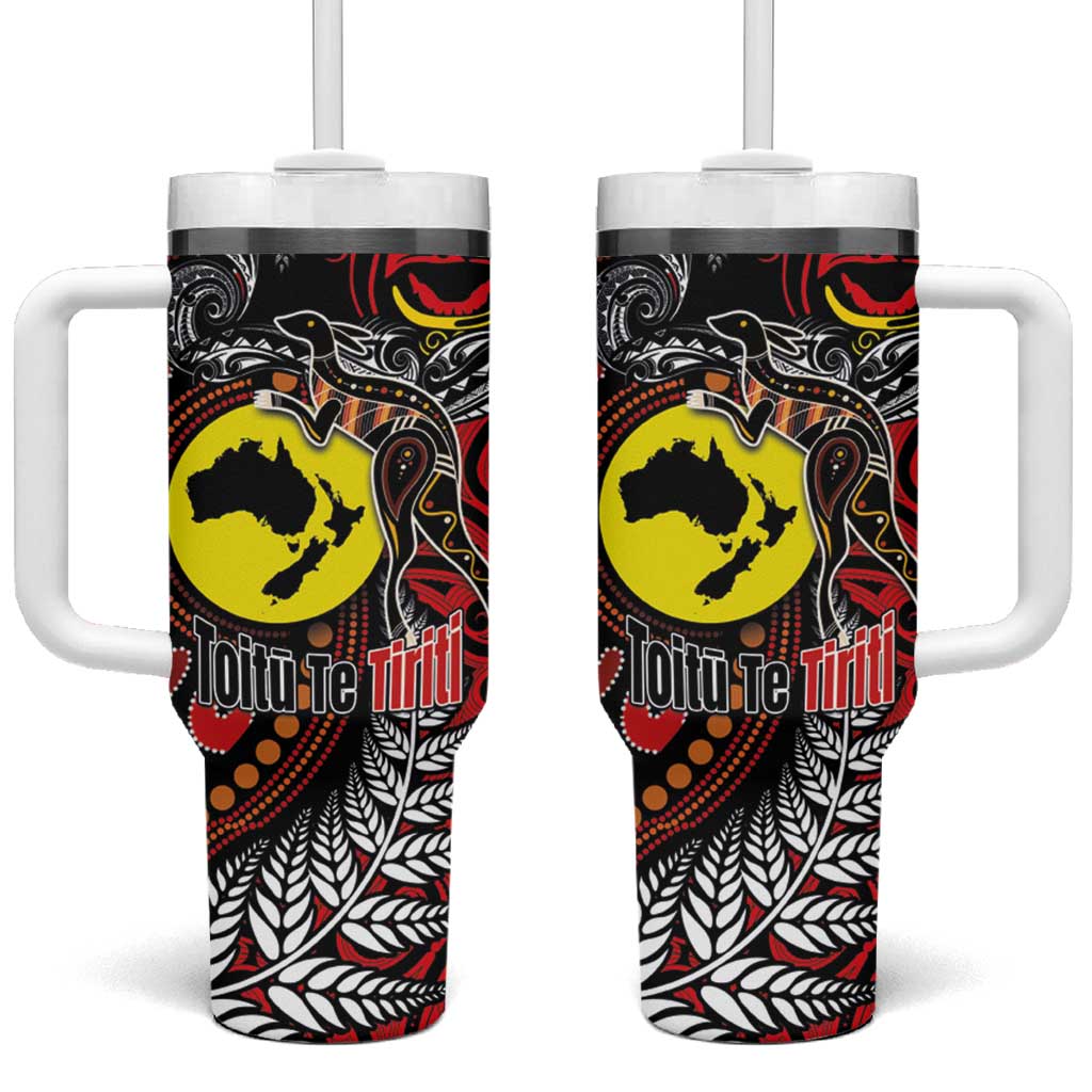 Aotearoa and Australia Toitu Te Tiriti Tumbler With Handle Honour the Treaty - Stand Together Stand Stronger LT03 One Size: 40 oz Black - Polynesian Pride
