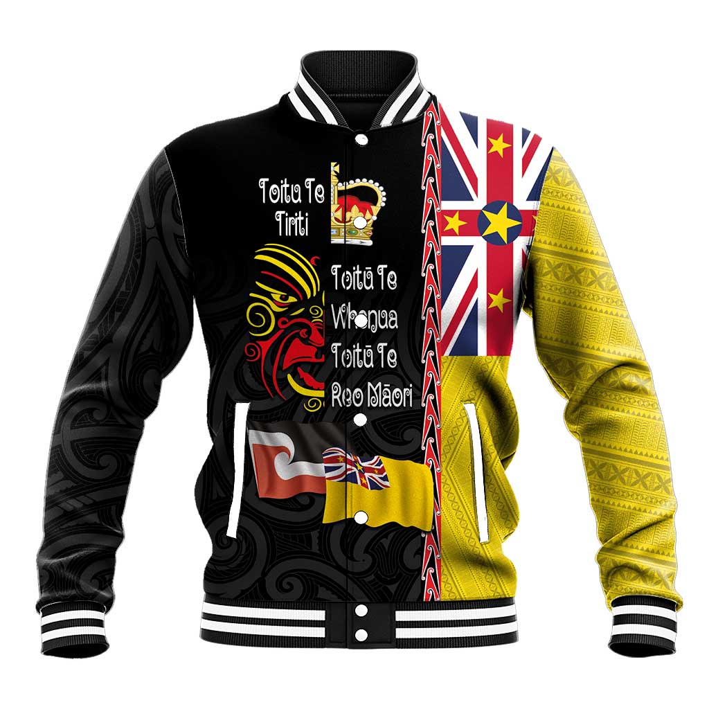 Aotearoa and Niue Toitu Te Tiriti Baseball Jacket Honour the Treaty - Fight Together Stand Together LT03 Unisex Black - Polynesian Pride