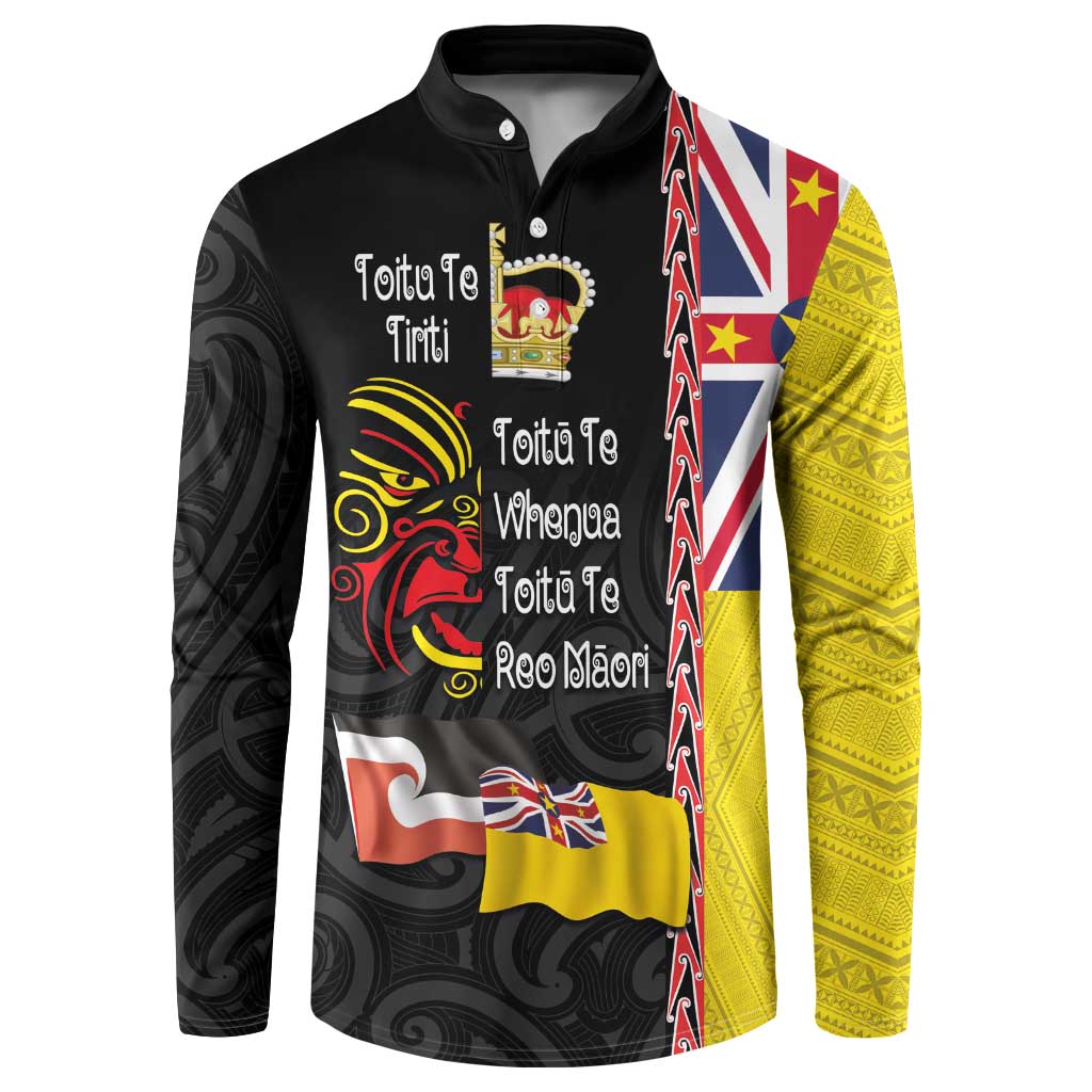 Aotearoa and Niue Toitu Te Tiriti Button Sweatshirt Honour the Treaty - Fight Together Stand Together LT03 Black - Polynesian Pride