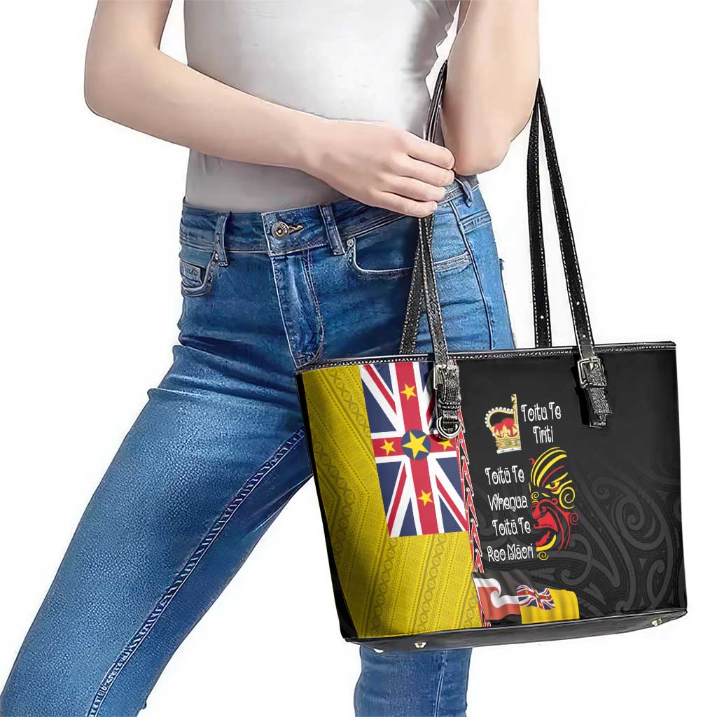 Aotearoa and Niue Toitu Te Tiriti Leather Tote Bag Honour the Treaty - Fight Together Stand Together