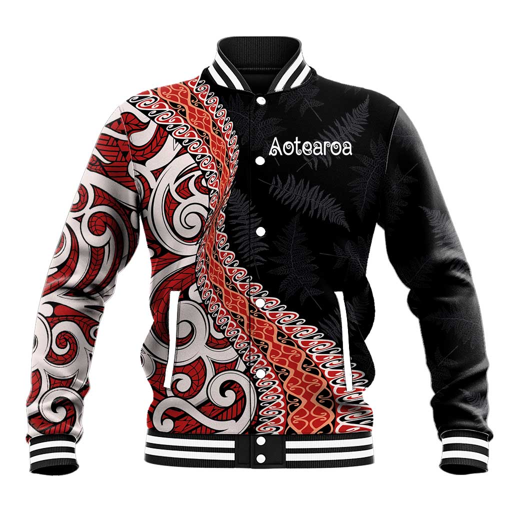 Aotearoa Maori Stylized Koru - Silver Ferns Baseball Jacket
