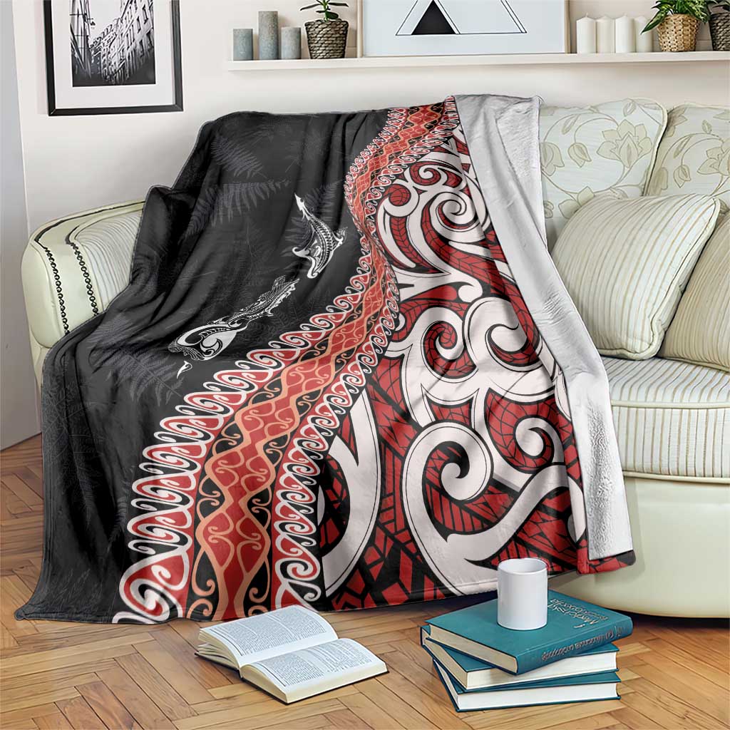 Aotearoa Maori Stylized Koru - Silver Ferns Blanket LT03 Red - Polynesian Pride