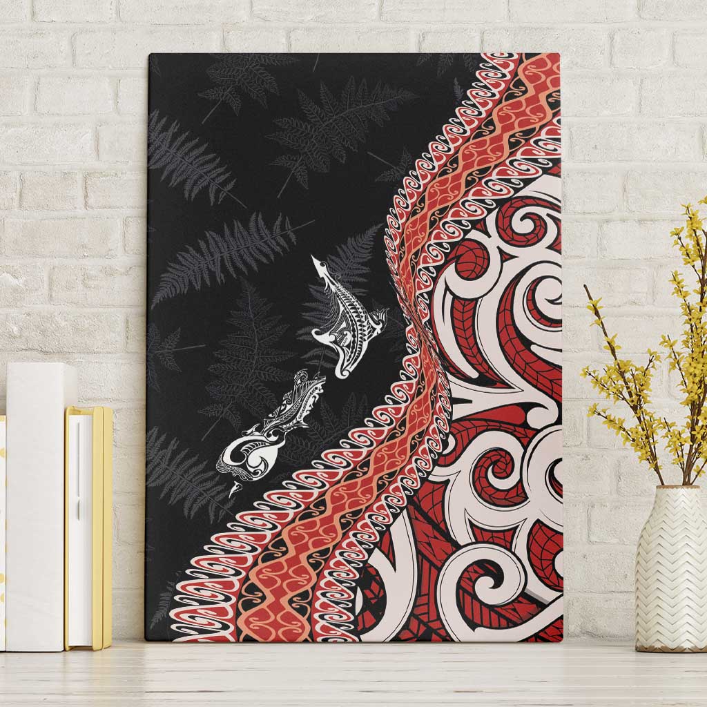 Aotearoa Maori Stylized Koru - Silver Ferns Canvas Wall Art LT03 Without Frame Red - Polynesian Pride