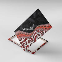 Aotearoa Maori Stylized Koru - Silver Ferns Canvas Wall Art LT03 With Frame Red - Polynesian Pride