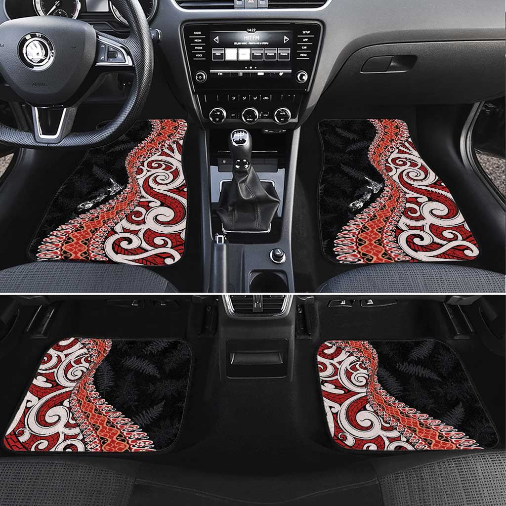 Aotearoa Maori Stylized Koru - Silver Ferns Car Mats LT03 Set 4pcs Red - Polynesian Pride