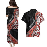 Aotearoa Maori Stylized Koru - Silver Ferns Couples Matching Puletasi and Hawaiian Shirt LT03 - Polynesian Pride
