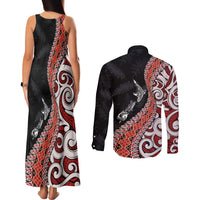 Aotearoa Maori Stylized Koru - Silver Ferns Couples Matching Tank Maxi Dress and Long Sleeve Button Shirt LT03 - Polynesian Pride