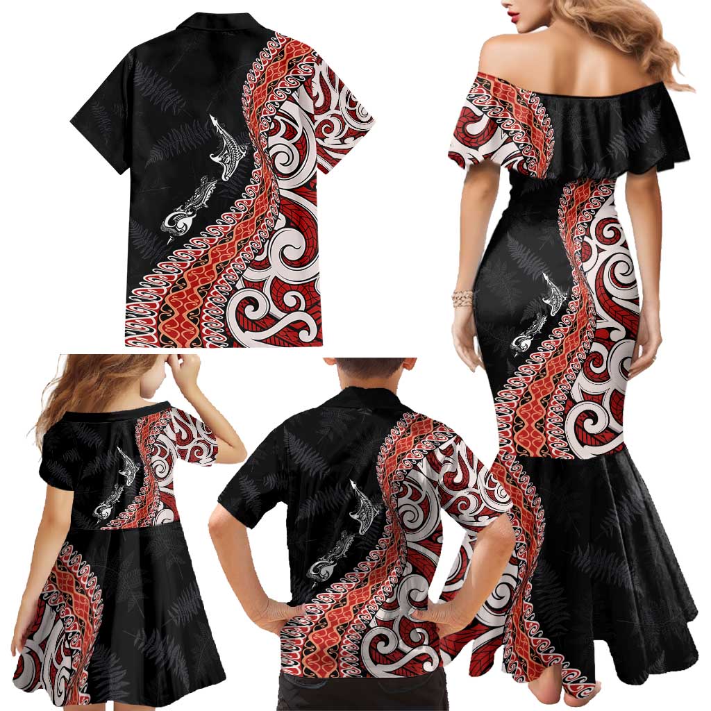 Aotearoa Maori Stylized Koru - Silver Ferns Family Matching Mermaid Dress and Hawaiian Shirt