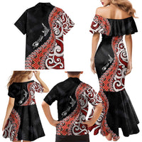Aotearoa Maori Stylized Koru - Silver Ferns Family Matching Mermaid Dress and Hawaiian Shirt
