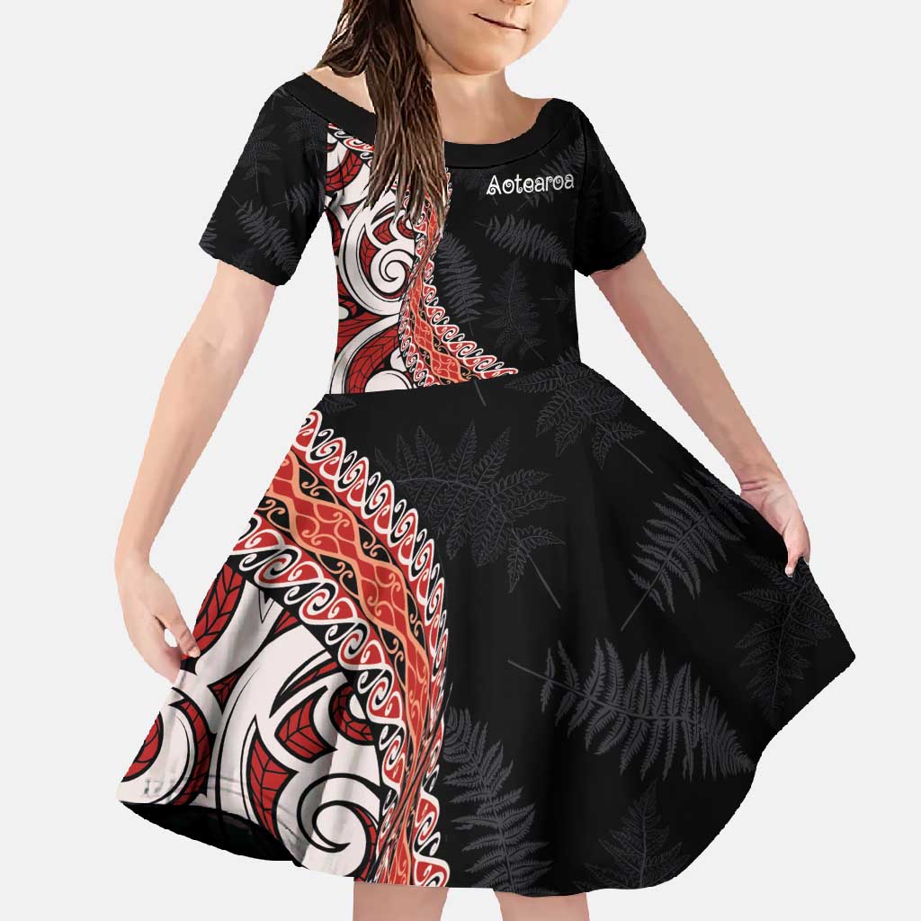 Aotearoa Maori Stylized Koru - Silver Ferns Family Matching Off Shoulder Maxi Dress and Hawaiian Shirt