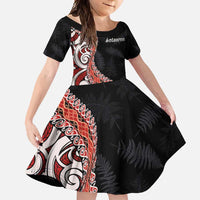 Aotearoa Maori Stylized Koru - Silver Ferns Family Matching Off Shoulder Maxi Dress and Hawaiian Shirt