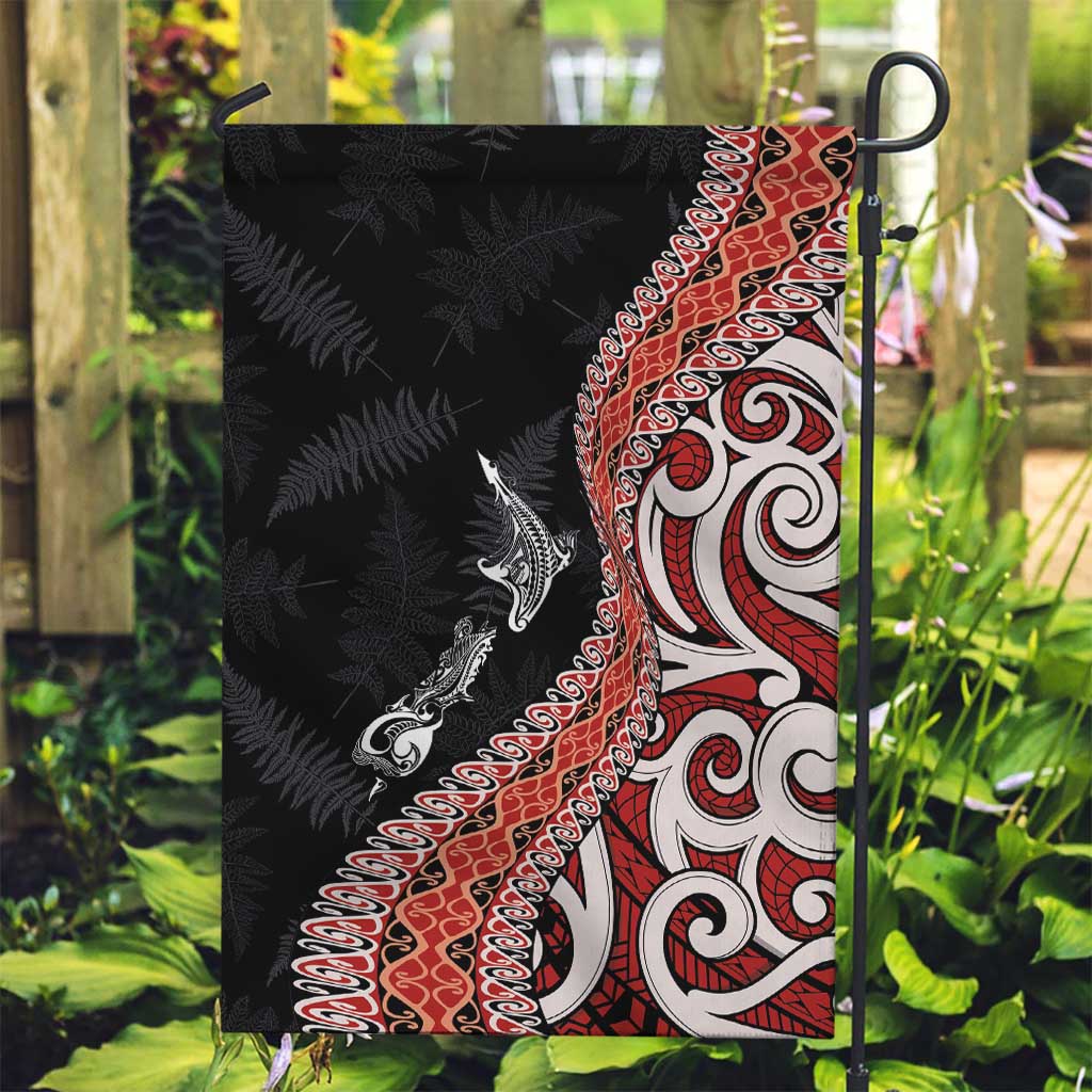 Aotearoa Maori Stylized Koru - Silver Ferns Garden Flag LT03 Garden Flag Red - Polynesian Pride