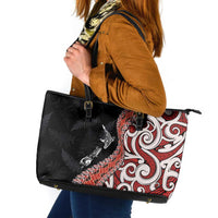 Aotearoa Maori Stylized Koru - Silver Ferns Leather Tote Bag LT03 Red - Polynesian Pride