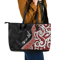 Aotearoa Maori Stylized Koru - Silver Ferns Leather Tote Bag LT03 - Polynesian Pride
