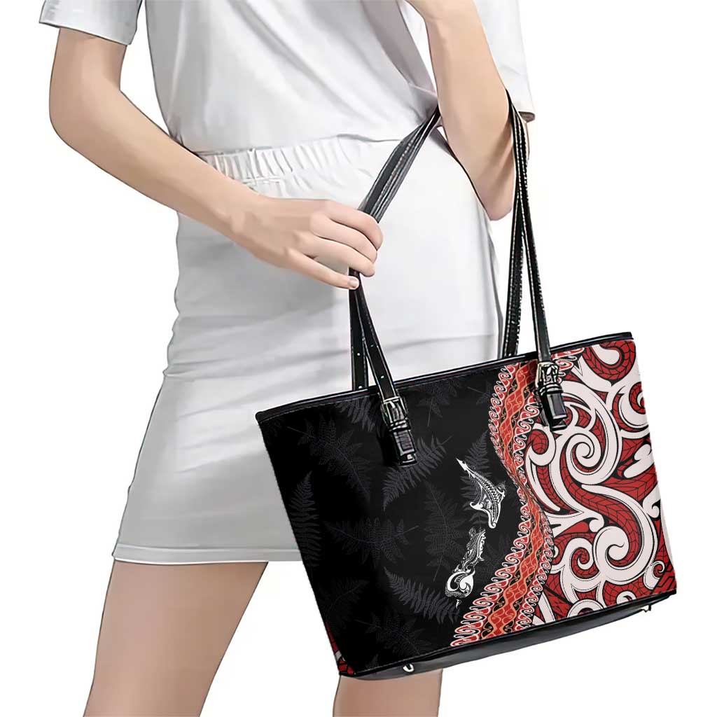 Aotearoa Maori Stylized Koru - Silver Ferns Leather Tote Bag LT03 - Polynesian Pride