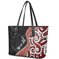 Aotearoa Maori Stylized Koru - Silver Ferns Leather Tote Bag LT03 - Polynesian Pride