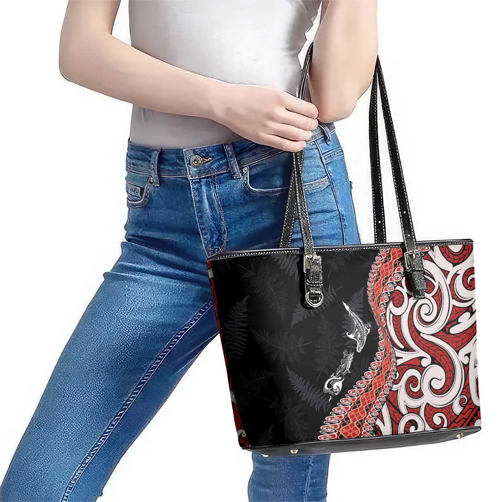 Aotearoa Maori Stylized Koru - Silver Ferns Leather Tote Bag LT03 - Polynesian Pride
