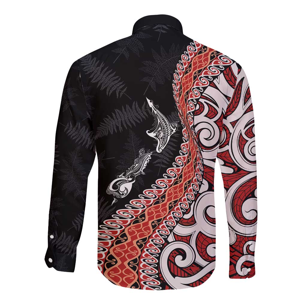 Aotearoa Maori Stylized Koru - Silver Ferns Long Sleeve Button Shirt