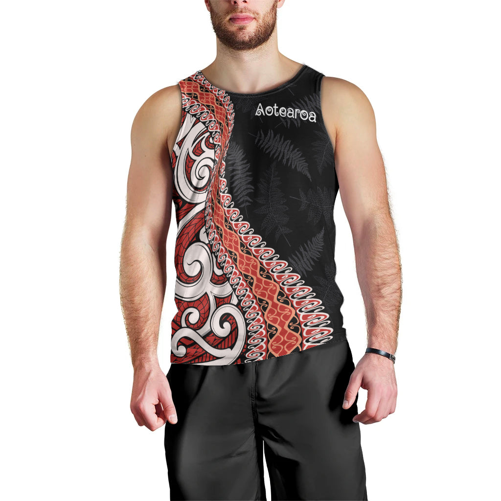 Aotearoa Maori Stylized Koru - Silver Ferns Men Tank Top LT03 Red - Polynesian Pride