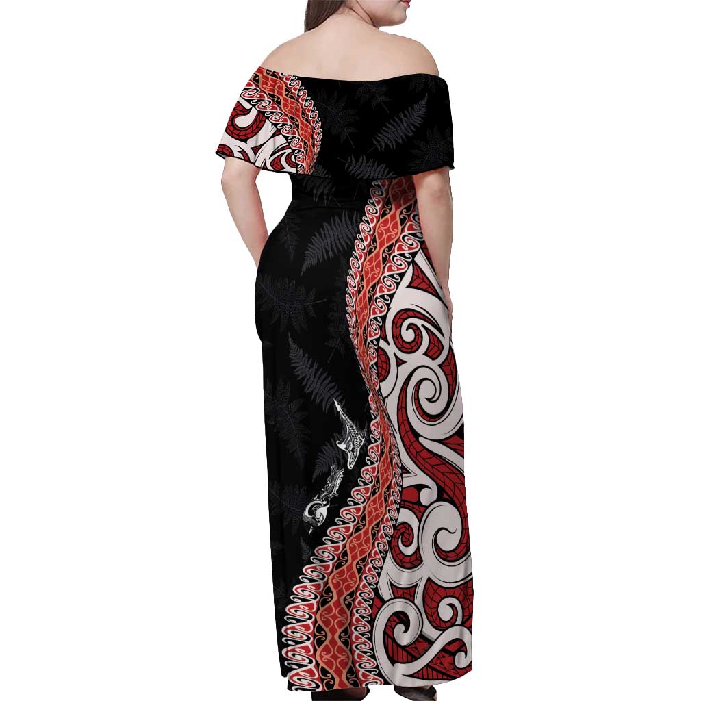 Aotearoa Maori Stylized Koru - Silver Ferns Off Shoulder Maxi Dress LT03 - Polynesian Pride