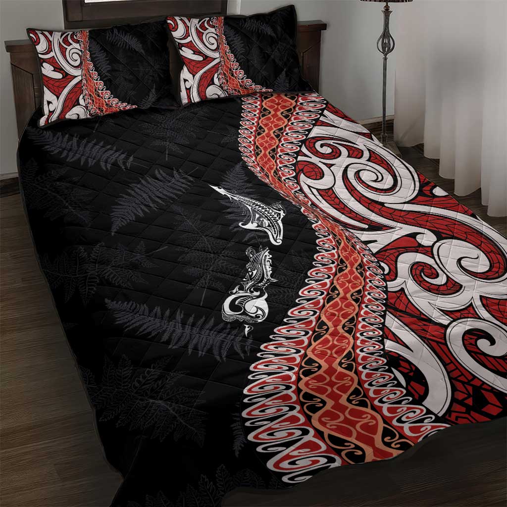 Aotearoa Maori Stylized Koru - Silver Ferns Quilt Bed Set LT03 Red - Polynesian Pride