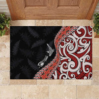 Aotearoa Maori Stylized Koru - Silver Ferns Rubber Doormat LT03 Red - Polynesian Pride