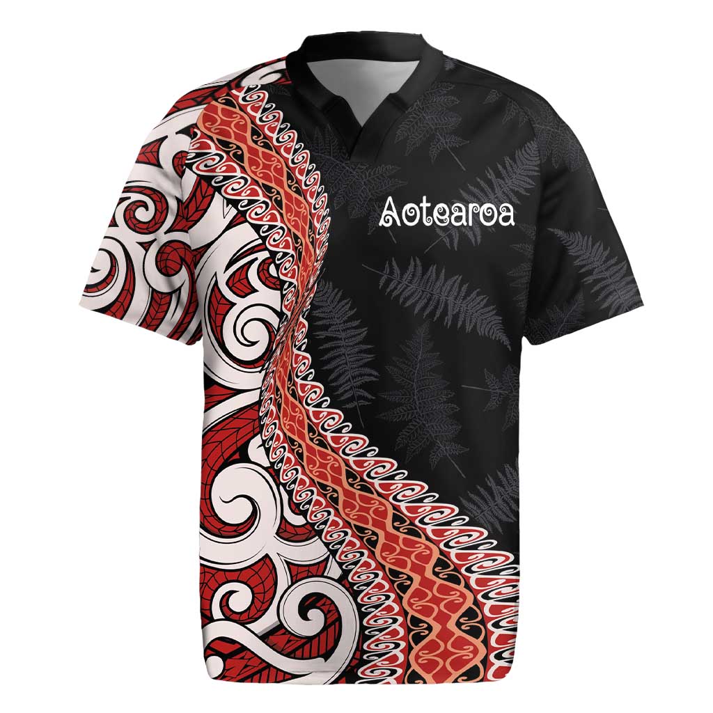 Aotearoa Maori Stylized Koru - Silver Ferns Rugby Jersey LT03 Red - Polynesian Pride