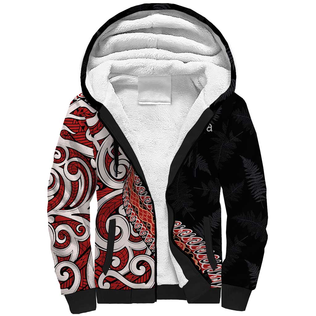 Aotearoa Maori Stylized Koru - Silver Ferns Sherpa Hoodie LT03 Unisex Red - Polynesian Pride