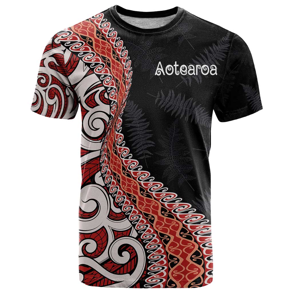 Aotearoa Maori Stylized Koru - Silver Ferns T Shirt LT03 Red - Polynesian Pride