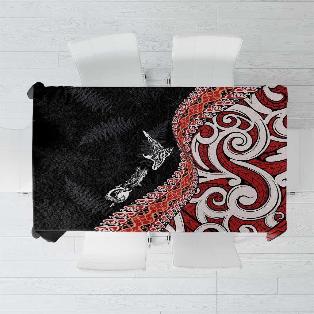 Aotearoa Maori Stylized Koru - Silver Ferns Tablecloth LT03 Red - Polynesian Pride