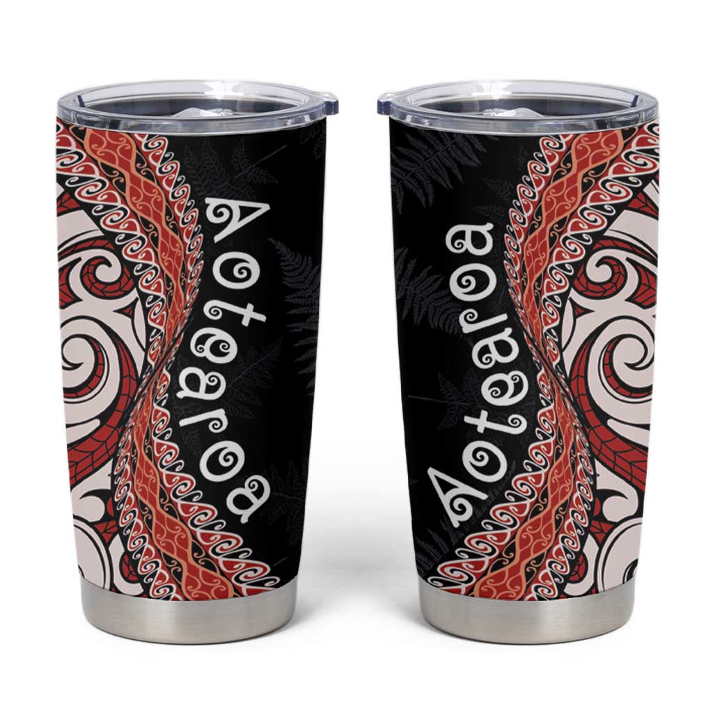 Aotearoa Maori Stylized Koru - Silver Ferns Tumbler Cup LT03 Red - Polynesian Pride