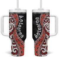 Aotearoa Maori Stylized Koru - Silver Ferns Tumbler With Handle LT03 One Size: 40 oz Red - Polynesian Pride