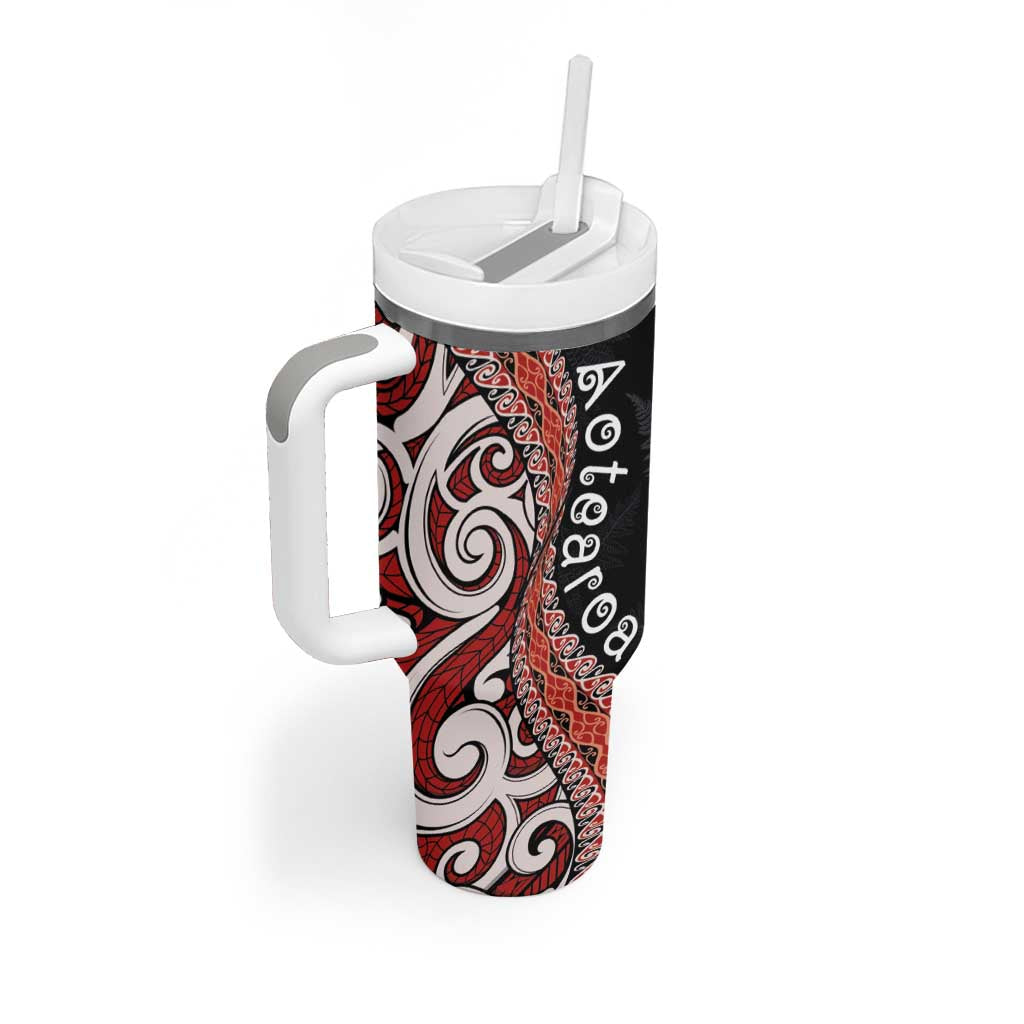 Aotearoa Maori Stylized Koru - Silver Ferns Tumbler With Handle LT03 - Polynesian Pride