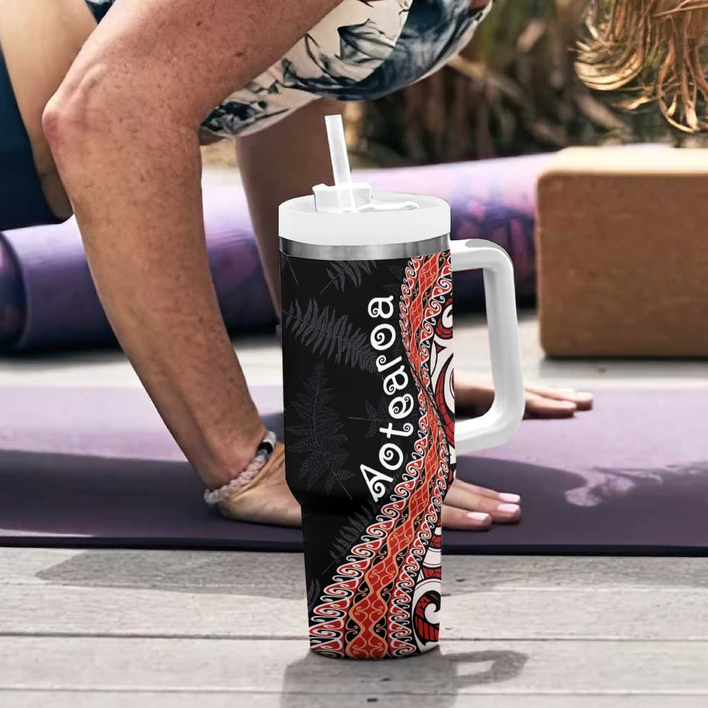 Aotearoa Maori Stylized Koru - Silver Ferns Tumbler With Handle LT03 - Polynesian Pride