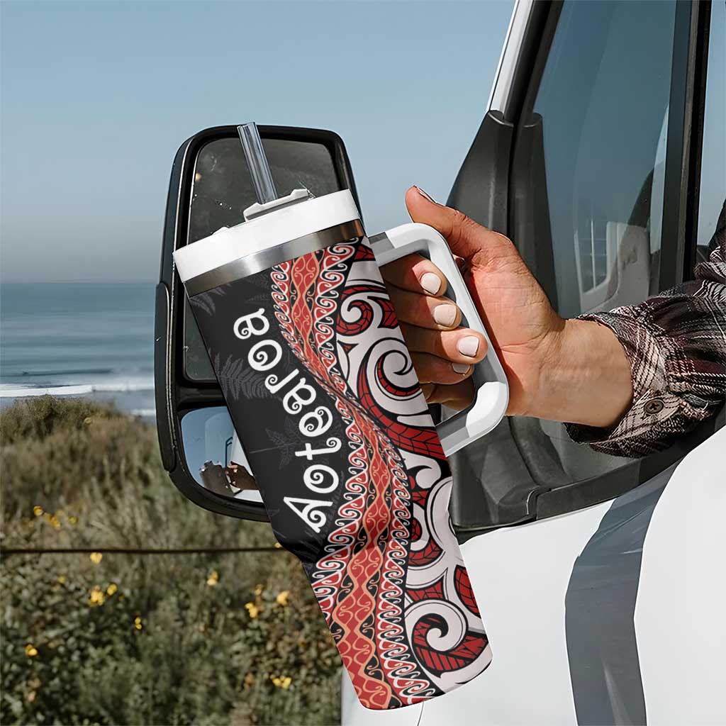 Aotearoa Maori Stylized Koru - Silver Ferns Tumbler With Handle LT03 - Polynesian Pride