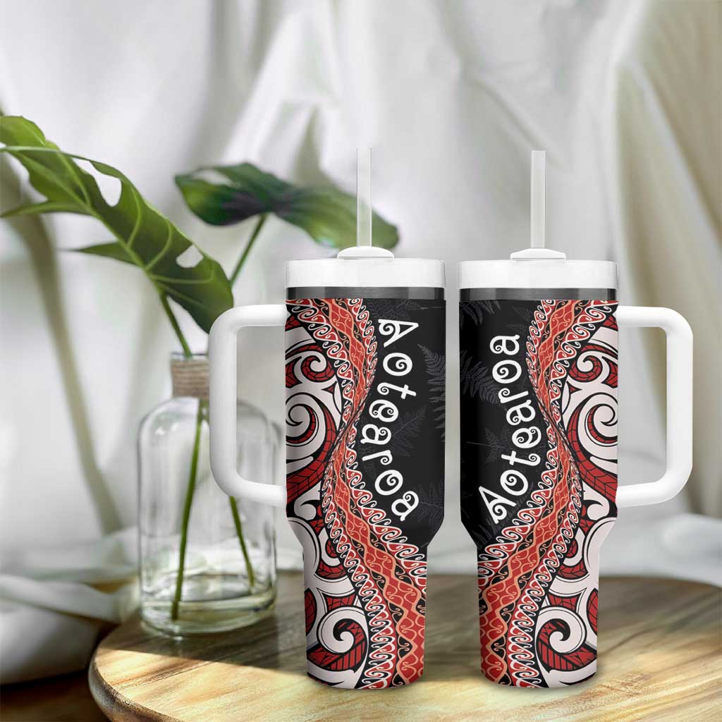 Aotearoa Maori Stylized Koru - Silver Ferns Tumbler With Handle LT03 - Polynesian Pride