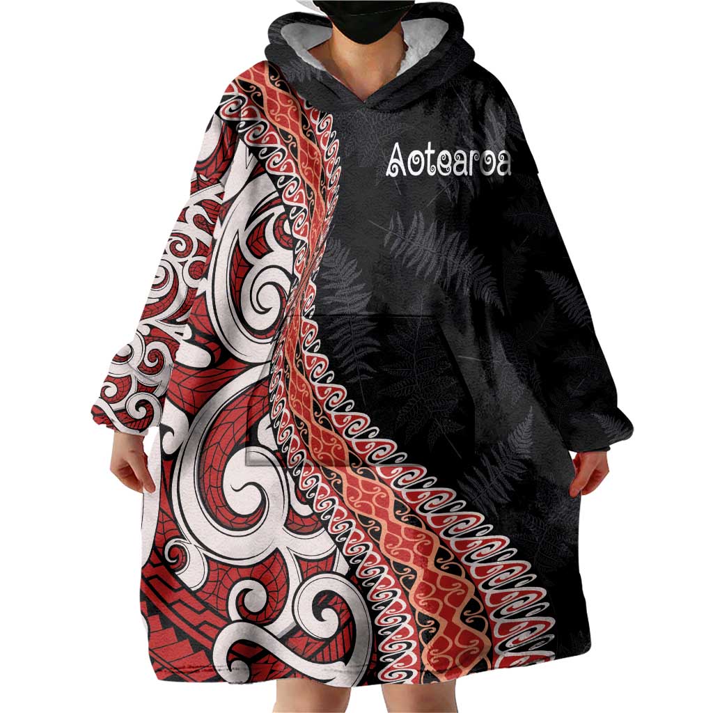 Aotearoa Maori Stylized Koru - Silver Ferns Wearable Blanket Hoodie LT03 - Polynesian Pride