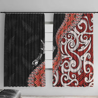 Aotearoa Maori Stylized Koru - Silver Ferns Window Curtain LT03 With Hooks Red - Polynesian Pride
