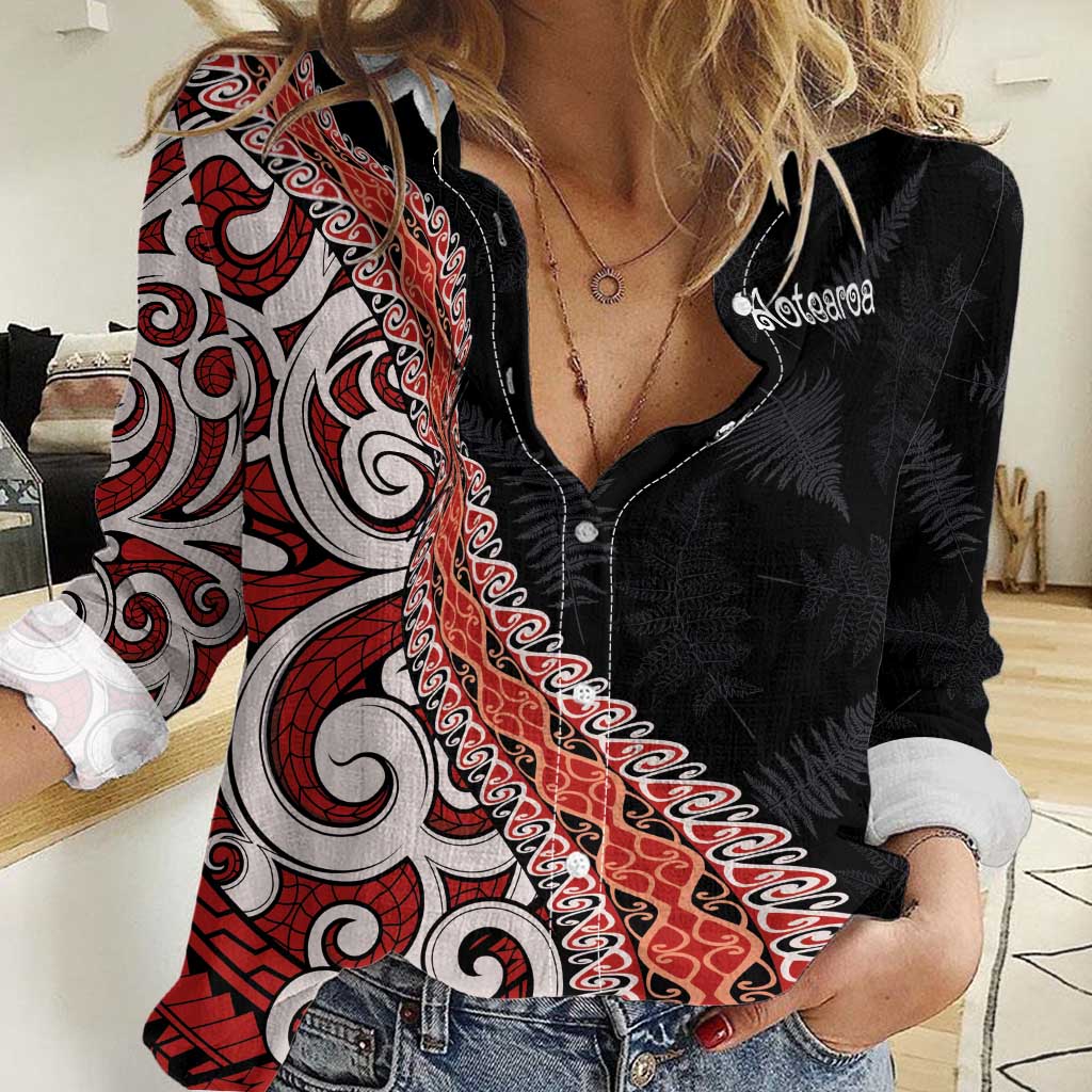 Aotearoa Maori Stylized Koru - Silver Ferns Women Casual Shirt