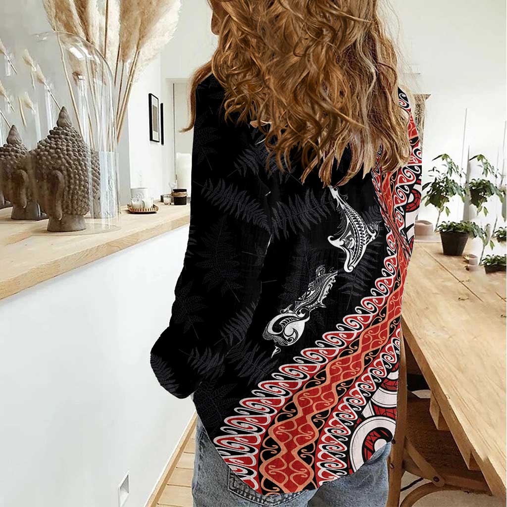 Aotearoa Maori Stylized Koru - Silver Ferns Women Casual Shirt