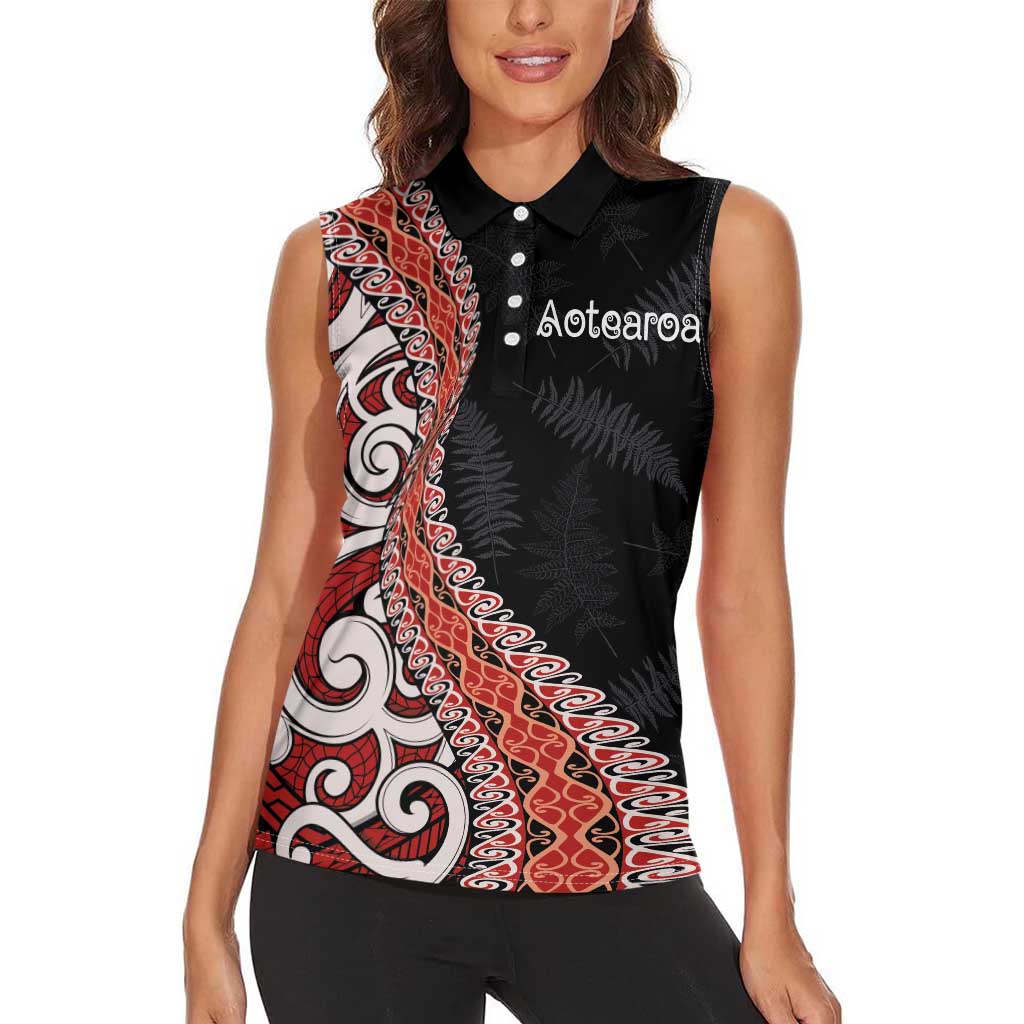 Aotearoa Maori Stylized Koru - Silver Ferns Women Sleeveless Polo Shirt