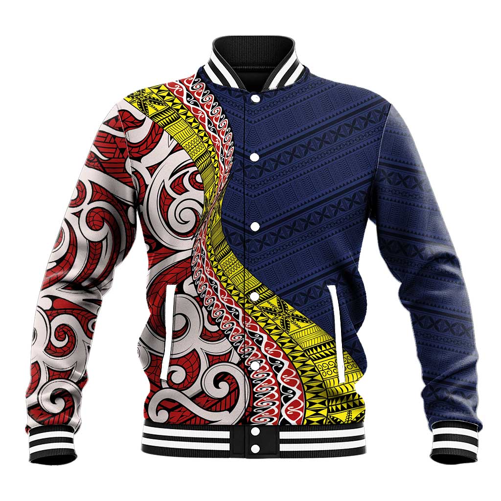 Aotearoa and Niue Baseball Jacket Hiapo Maori Stylized Koru LT03 Unisex Blue - Polynesian Pride