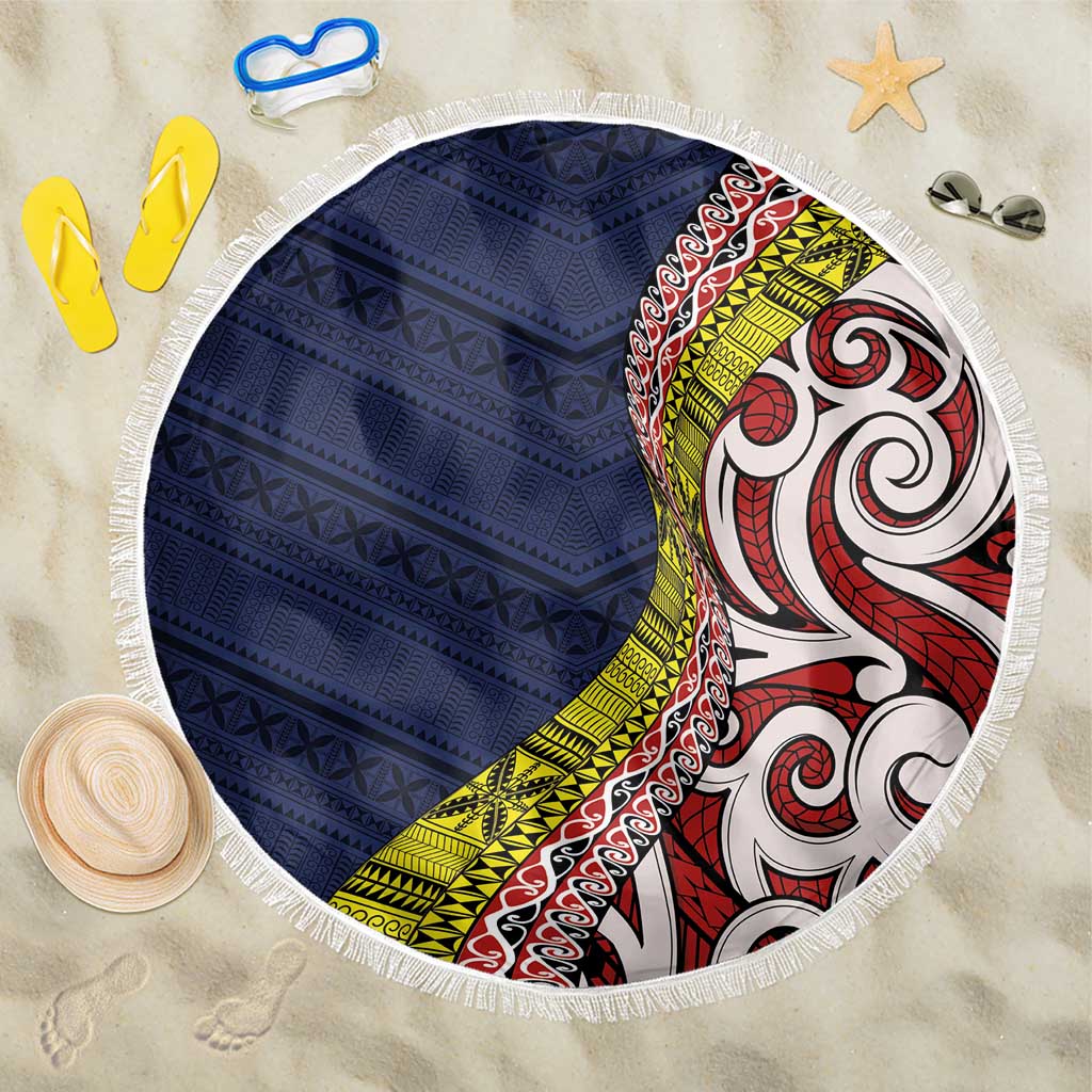 Aotearoa and Niue Beach Blanket Hiapo Maori Stylized Koru LT03 One Size 150cm Blue - Polynesian Pride