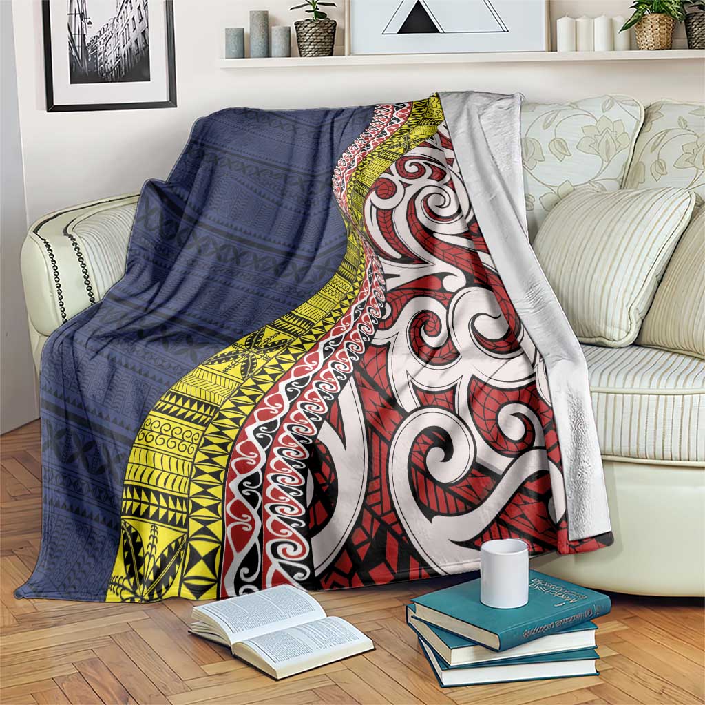 Aotearoa and Niue Blanket Hiapo Maori Stylized Koru LT03 Blue - Polynesian Pride