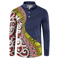 Aotearoa and Niue Button Sweatshirt Hiapo Maori Stylized Koru LT03 Blue - Polynesian Pride