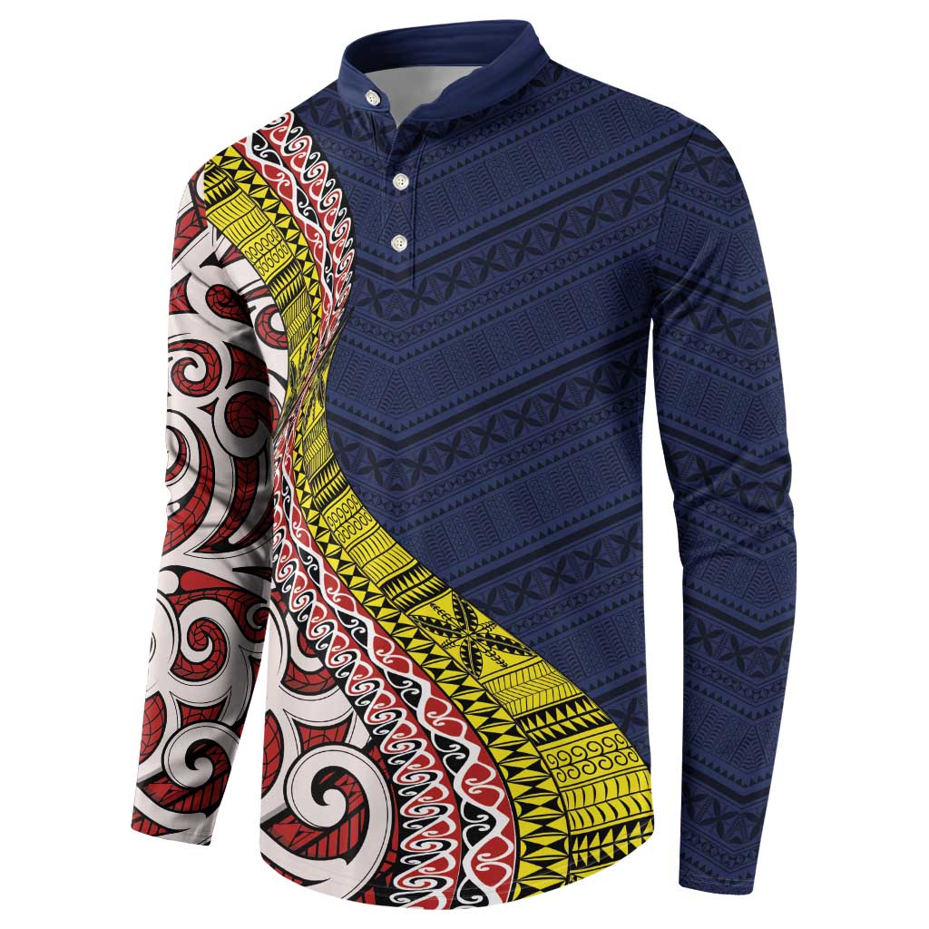 Aotearoa and Niue Button Sweatshirt Hiapo Maori Stylized Koru LT03 - Polynesian Pride